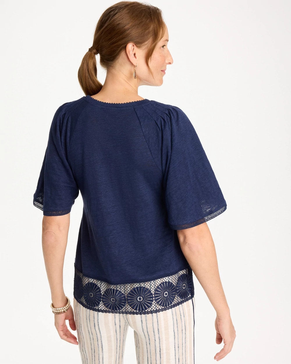 Passport Blue Linen Crochet Tee