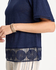 Passport Blue Linen Crochet Tee