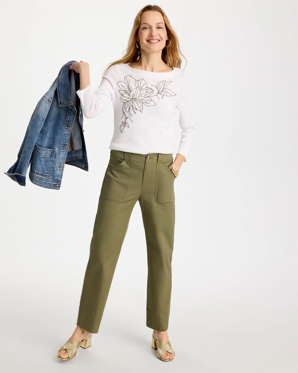 Alabaster Embroidered Pima 3/4 Sleeve Tee