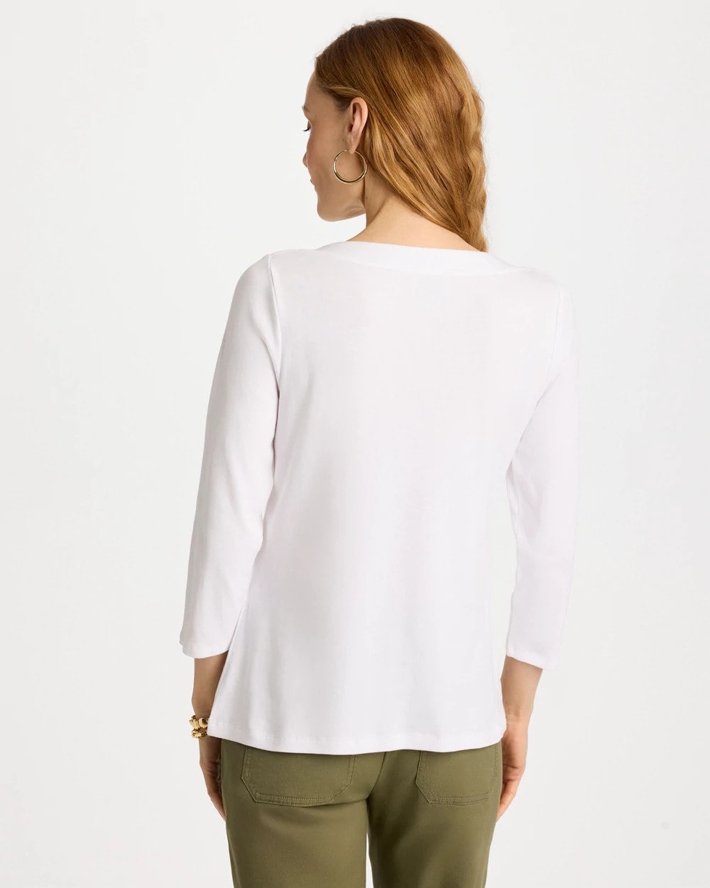 Alabaster Embroidered Pima 3/4 Sleeve Tee
