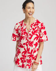 Red Glow Floral Linen Popover Shirt