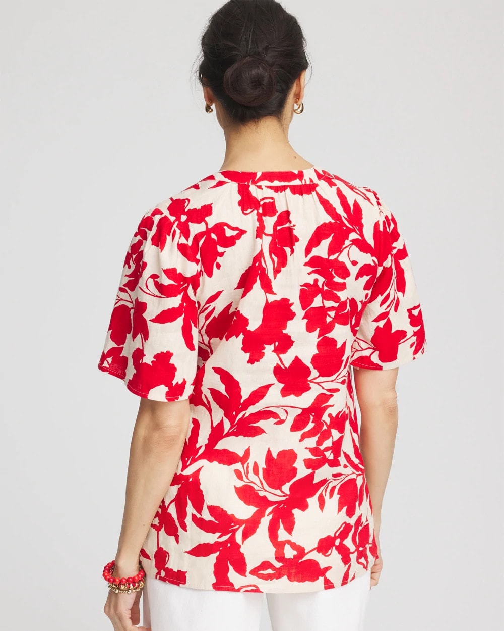 Red Glow Floral Linen Popover Shirt