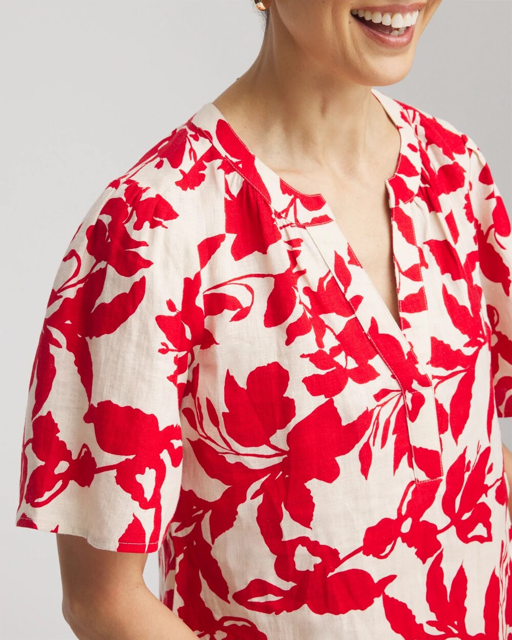 Red Glow Floral Linen Popover Shirt