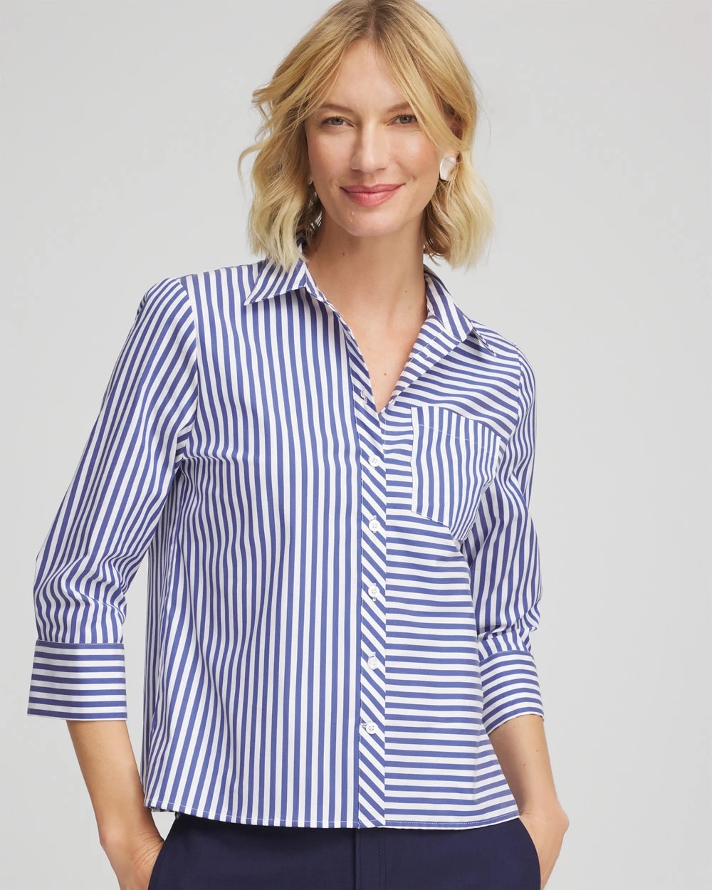 Hidden Sapphire Stripe Mixing Poplin Shirt
