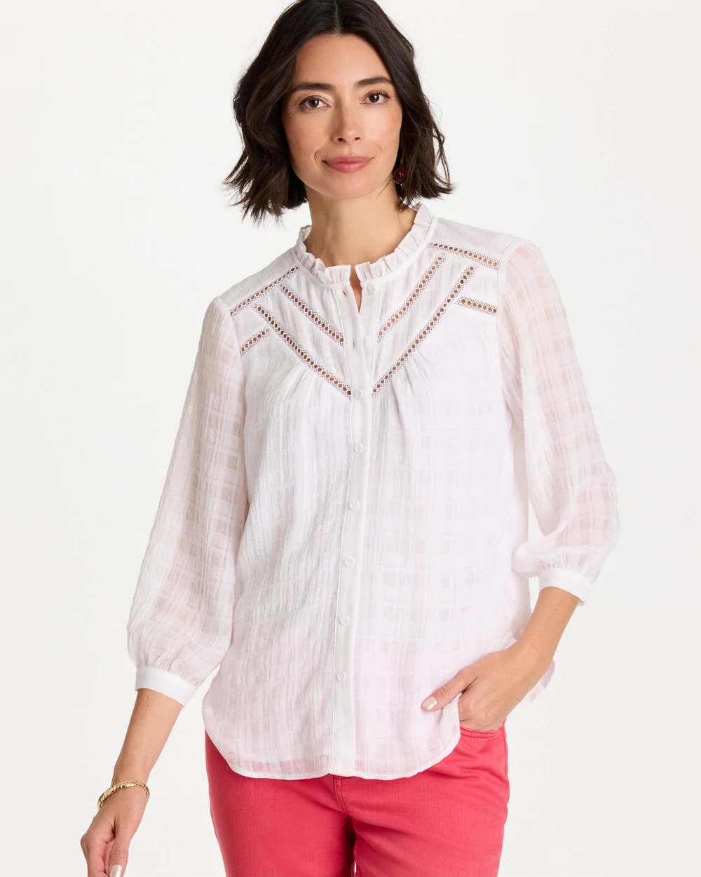Alabaster Cutwork Trim Chiffon Blouse