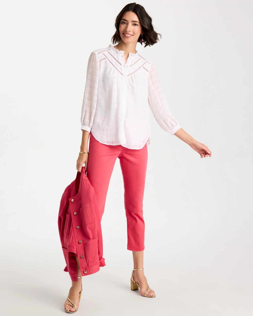 Alabaster Cutwork Trim Chiffon Blouse