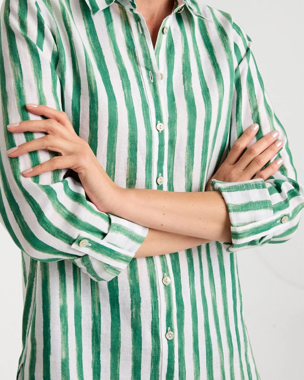 Hunter Green No Iron™ Striped Linen Tunic