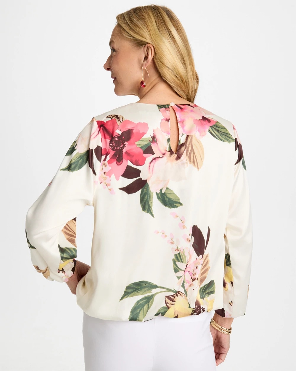 Hot Honeysuckle Crewneck Satin Bubble Hem Top