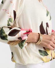 Hot Honeysuckle Crewneck Satin Bubble Hem Top