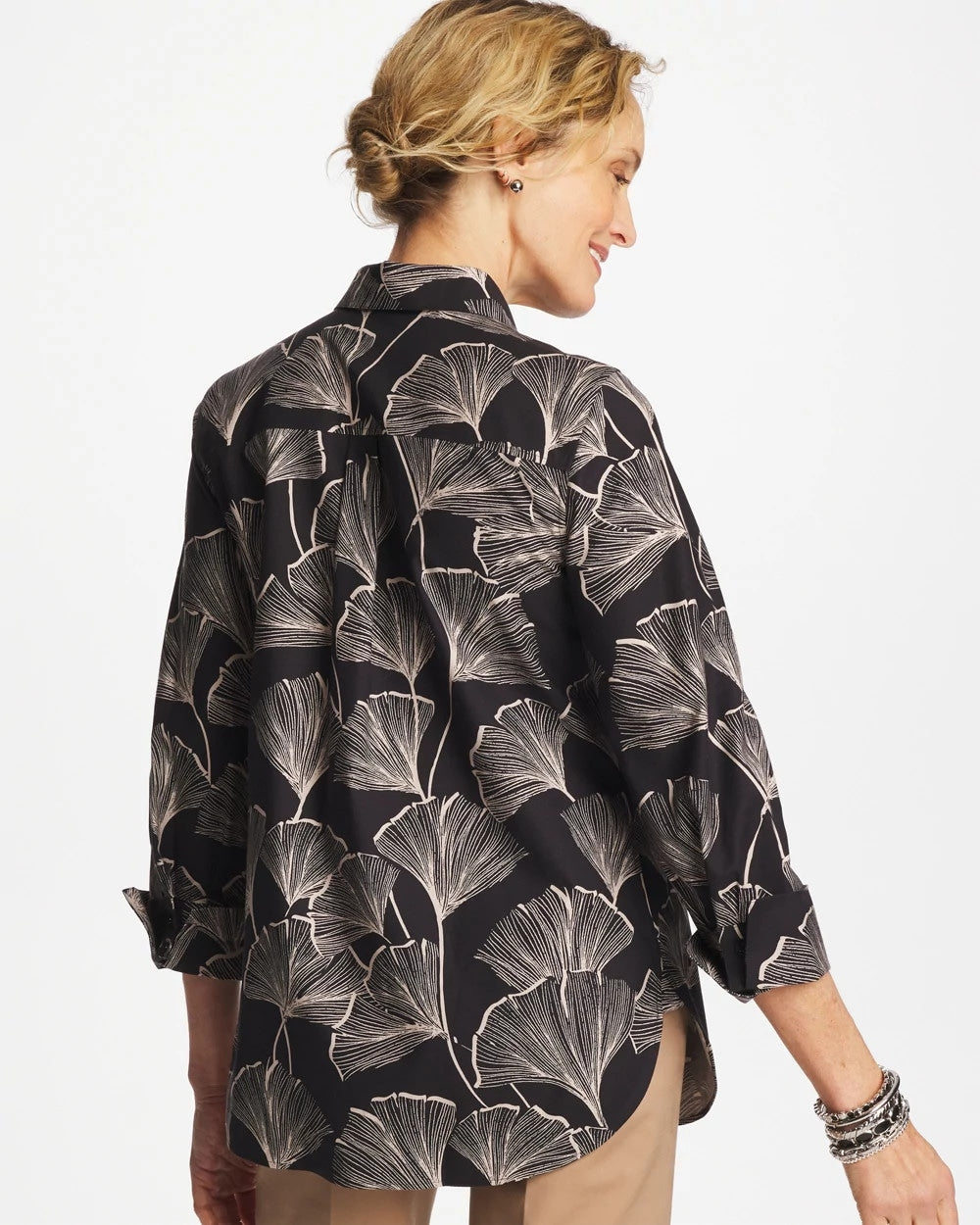 Black No Iron™ Stretch Ginkgo Glory Shirt