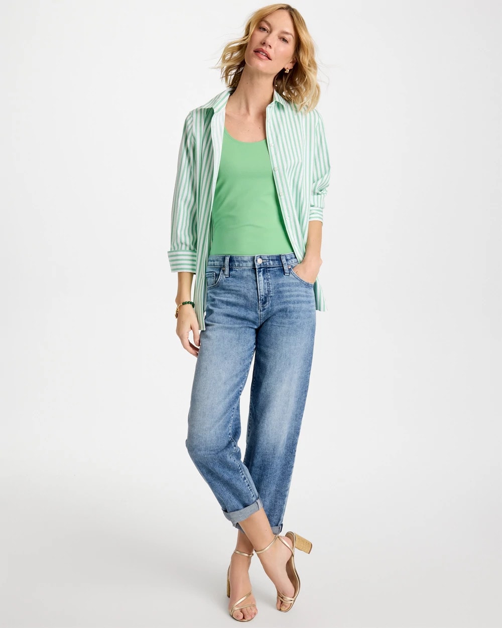 Peppermint Green No Iron™ Striped Stretch Shirt