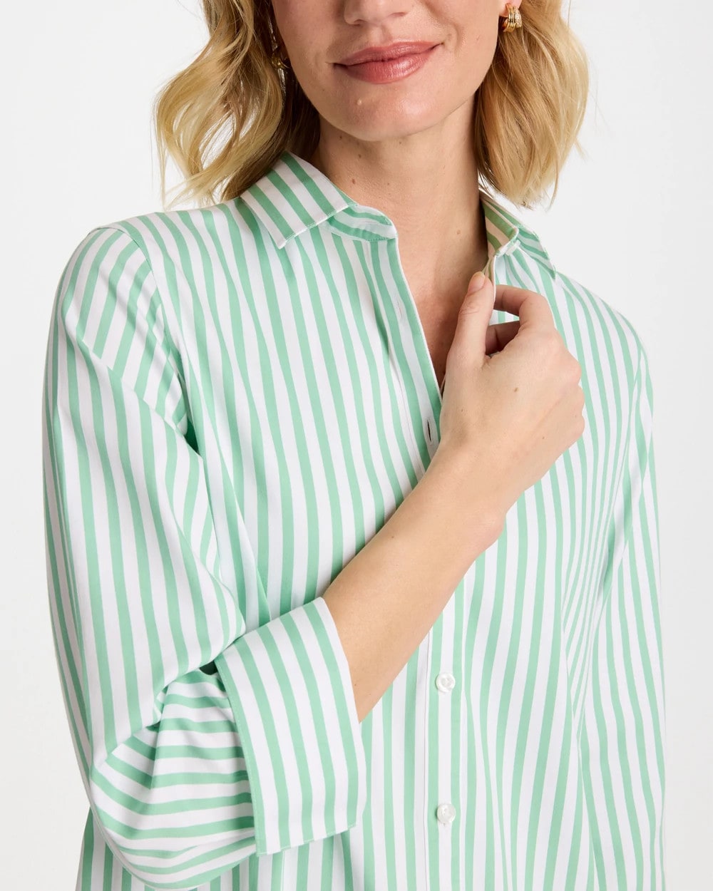 Peppermint Green No Iron™ Striped Stretch Shirt