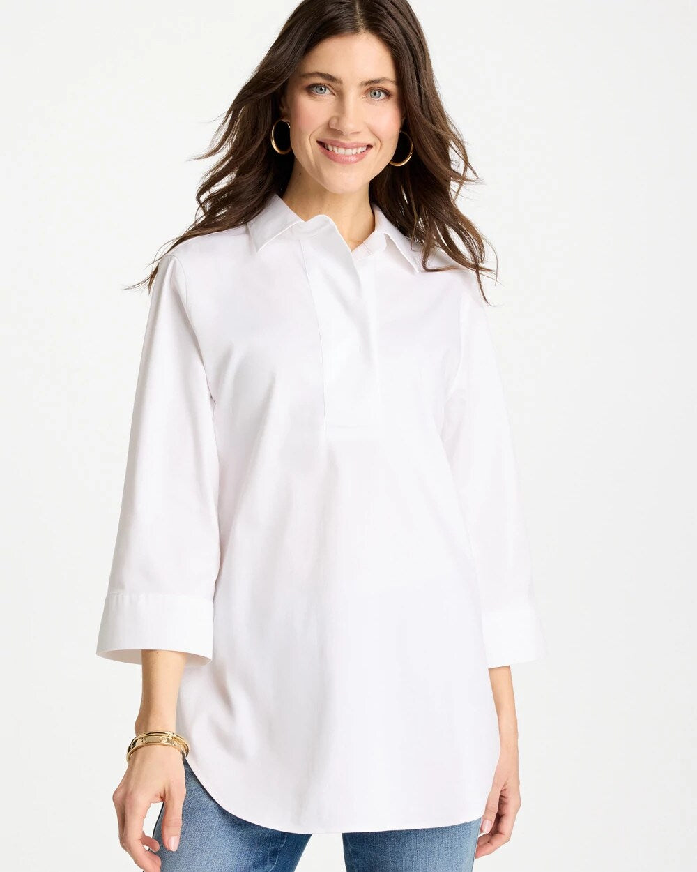 Optic White No Iron™ Stretch Popover Tunic