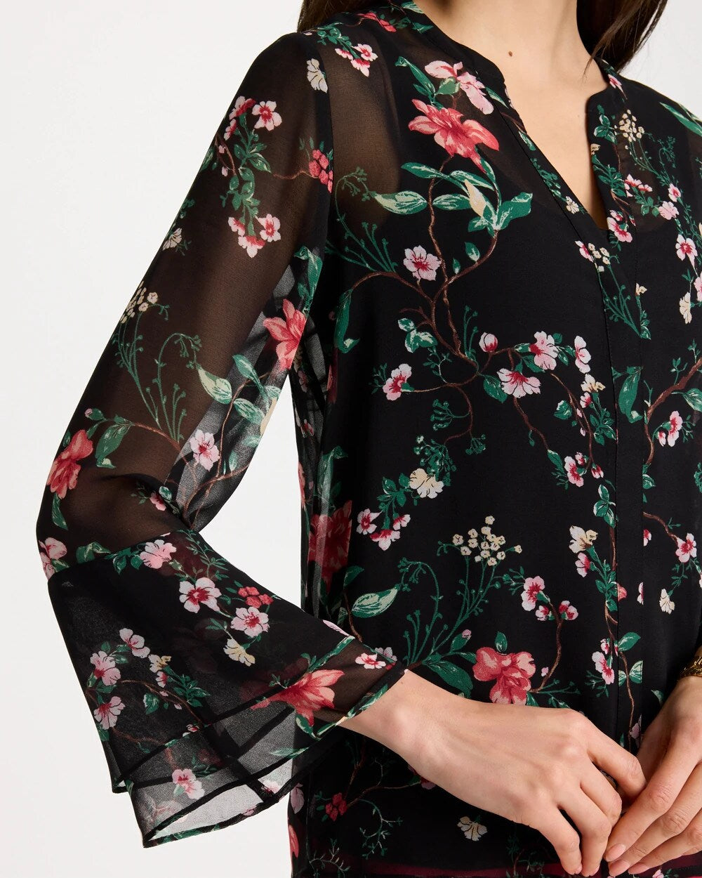 Black Georgette Ruffled Cuff Blouse
