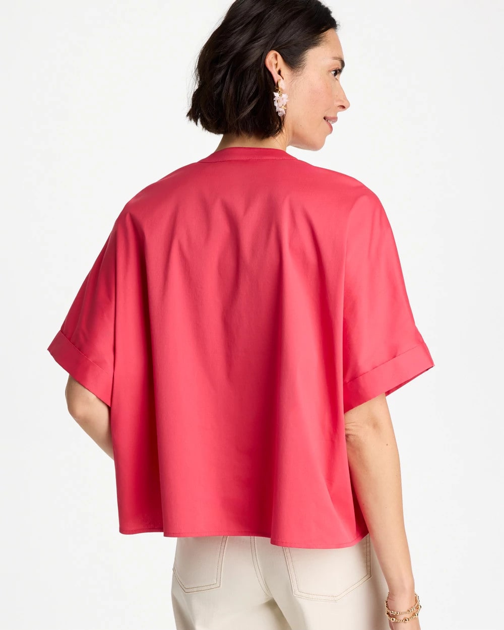 Hot Honeysuckle Poplin Popover Dolman Top
