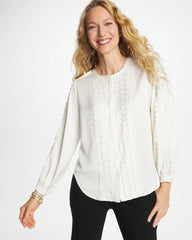Ecru Laser Cut Crinkle Blouse