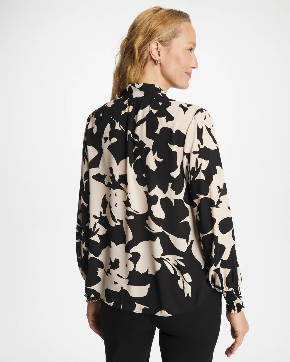 Black Crepe Mockneck Blouse