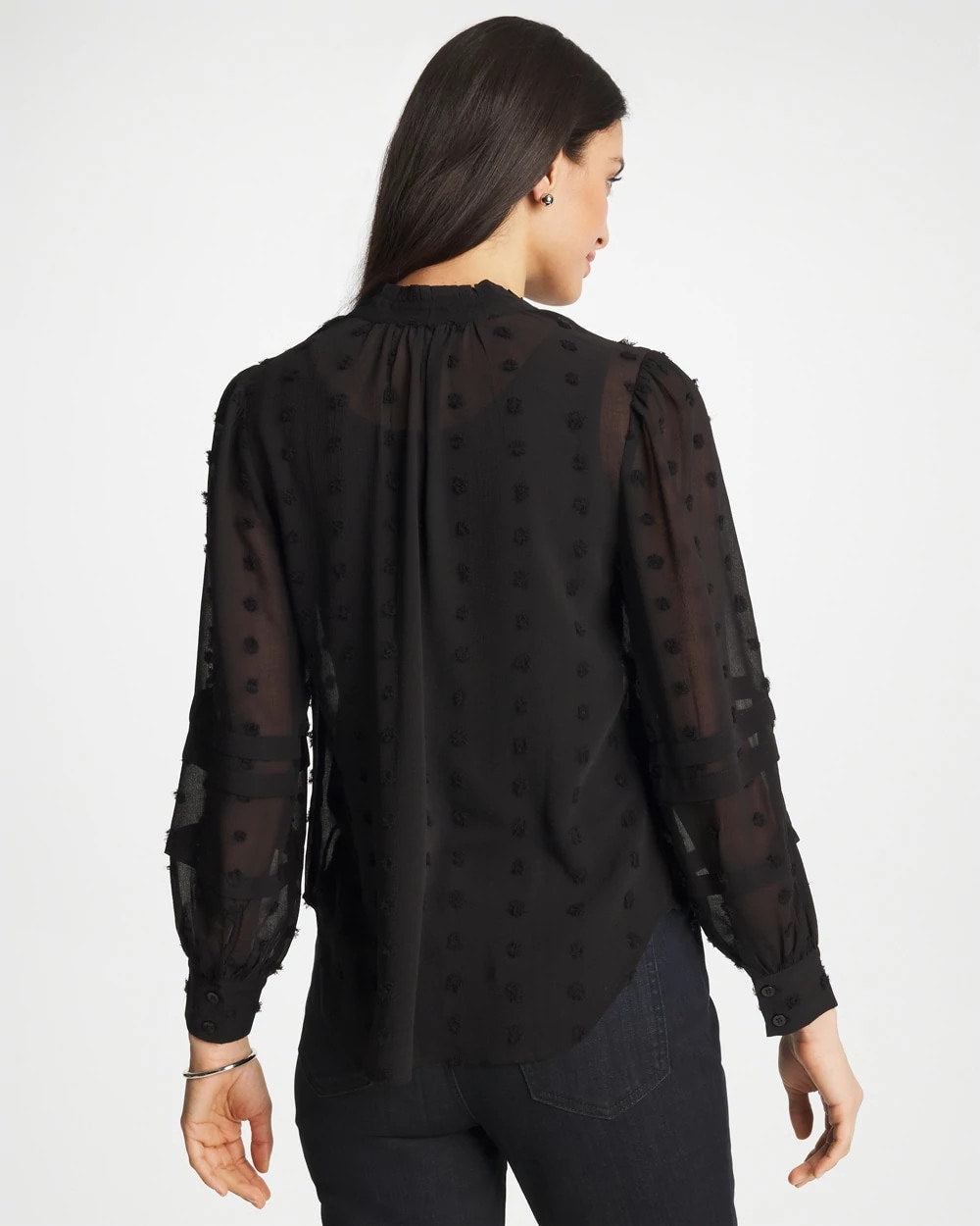 Black 3D Dot Jacquard Chiffon Blouse