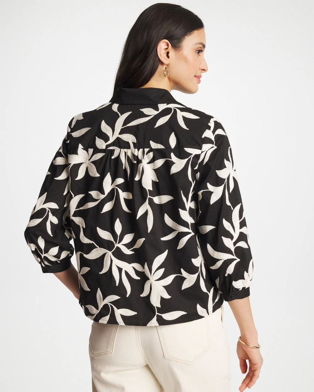 Black Embroidered Cropped Collared Shirt