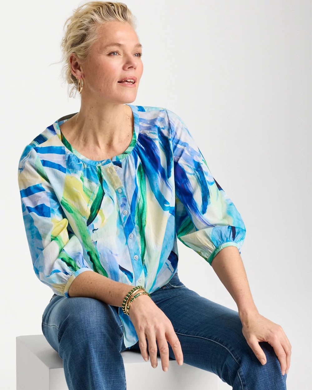 Amparo Blue Printed Tie-Front Top