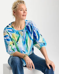 Amparo Blue Printed Tie-Front Top