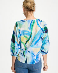 Amparo Blue Printed Tie-Front Top