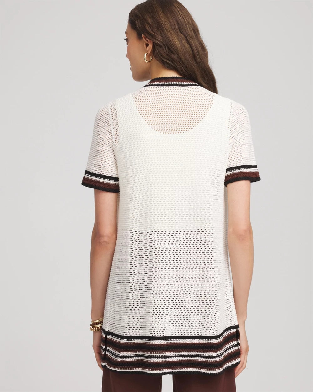 Ecru Pointelle High-Style Short-Sleeve Cardigan