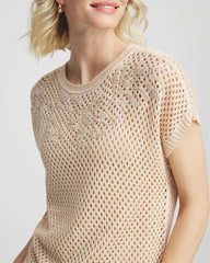 Glistening Sand Embroidered Pointelle Pull-Over