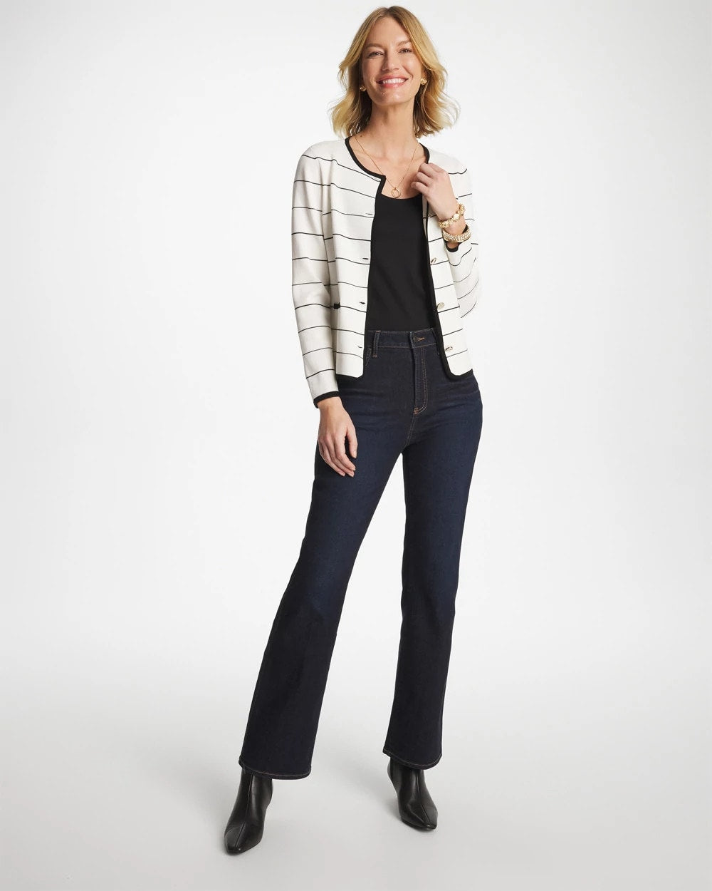 Ecru Contrast Tipped Sweater Blazer