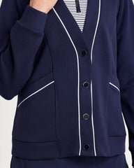 Passport Blue Zenergy® Soft Pique Button-Down Cardigan