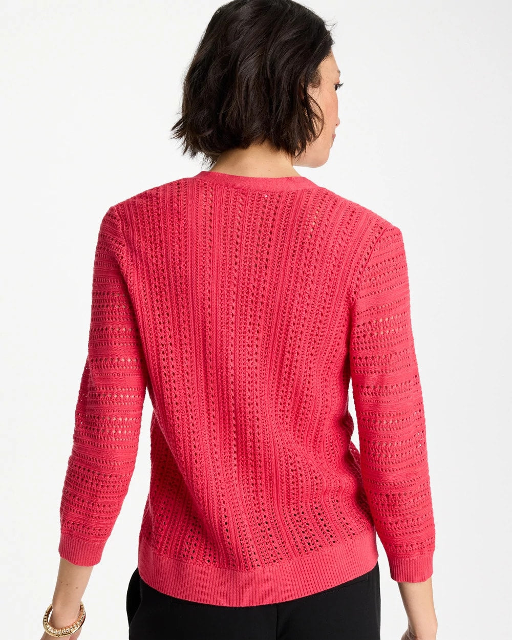 Hot Honeysuckle Stitchy V-Neck Cardigan