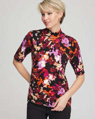 Black Ella Mockneck Painterly Pullover Sweater