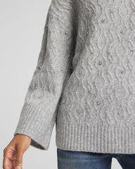Cloud Heather Gray Sequined Cable Knit Sweater