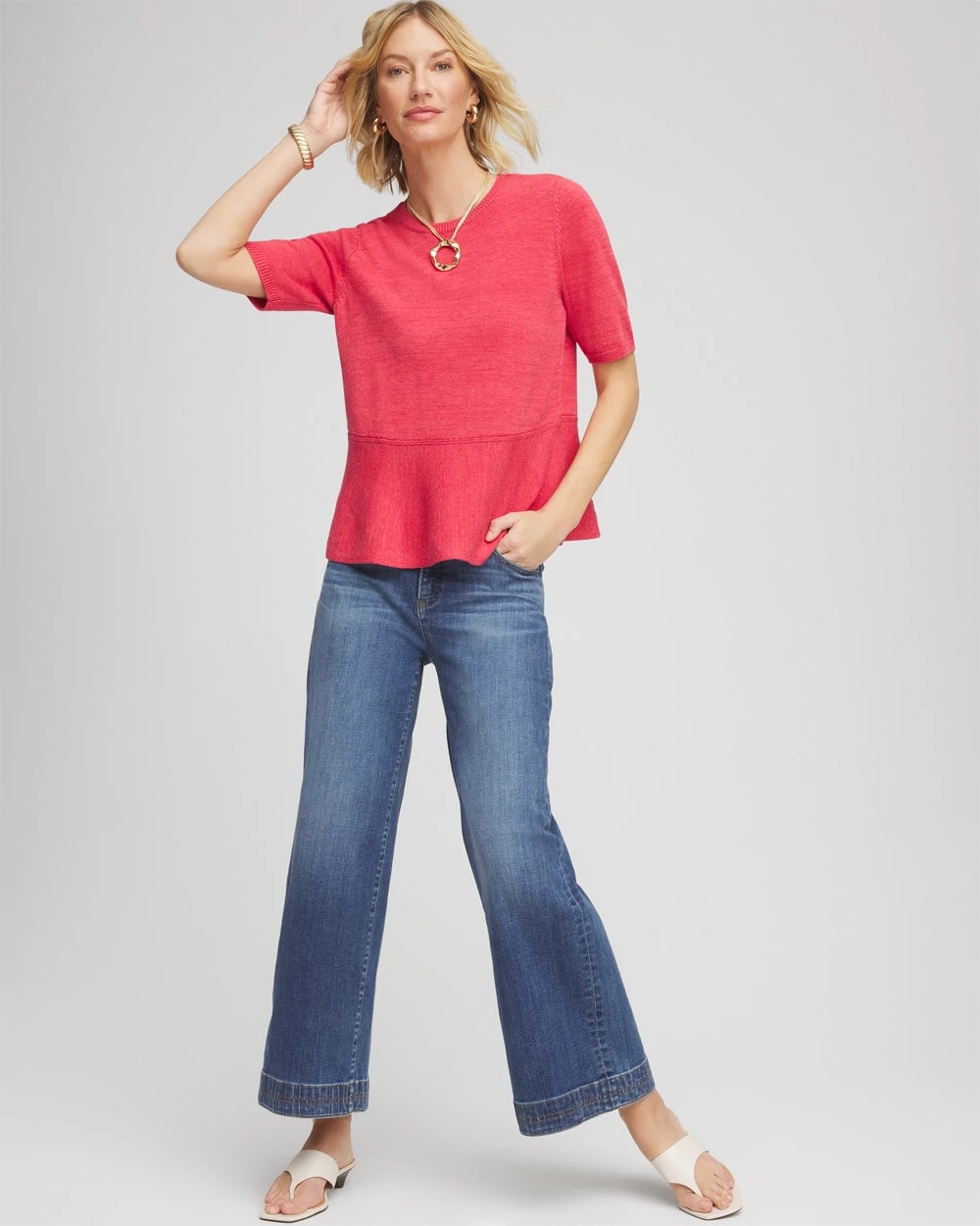 Folkloric Red Pullover Peplum Sweater