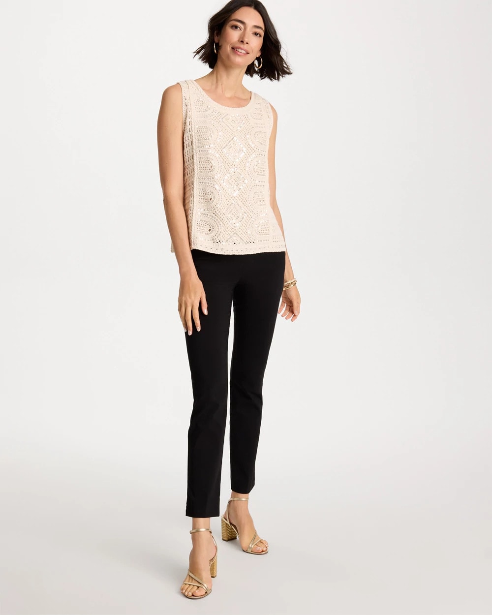 Neutral Crochet Sequin Tank