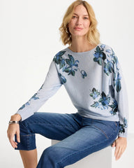 Blue Orchid Floral Print Pullover Sweater