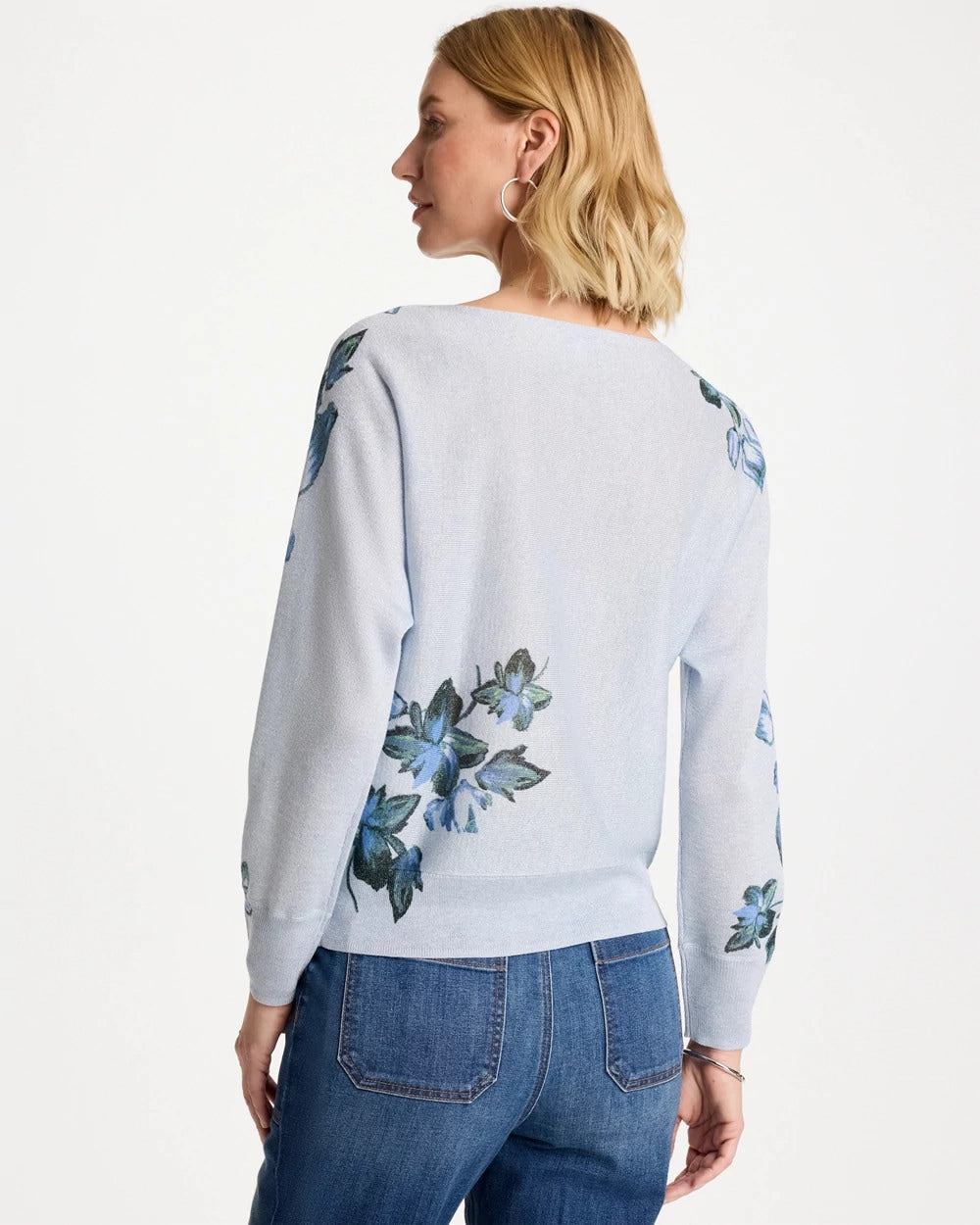 Blue Orchid Floral Print Pullover Sweater