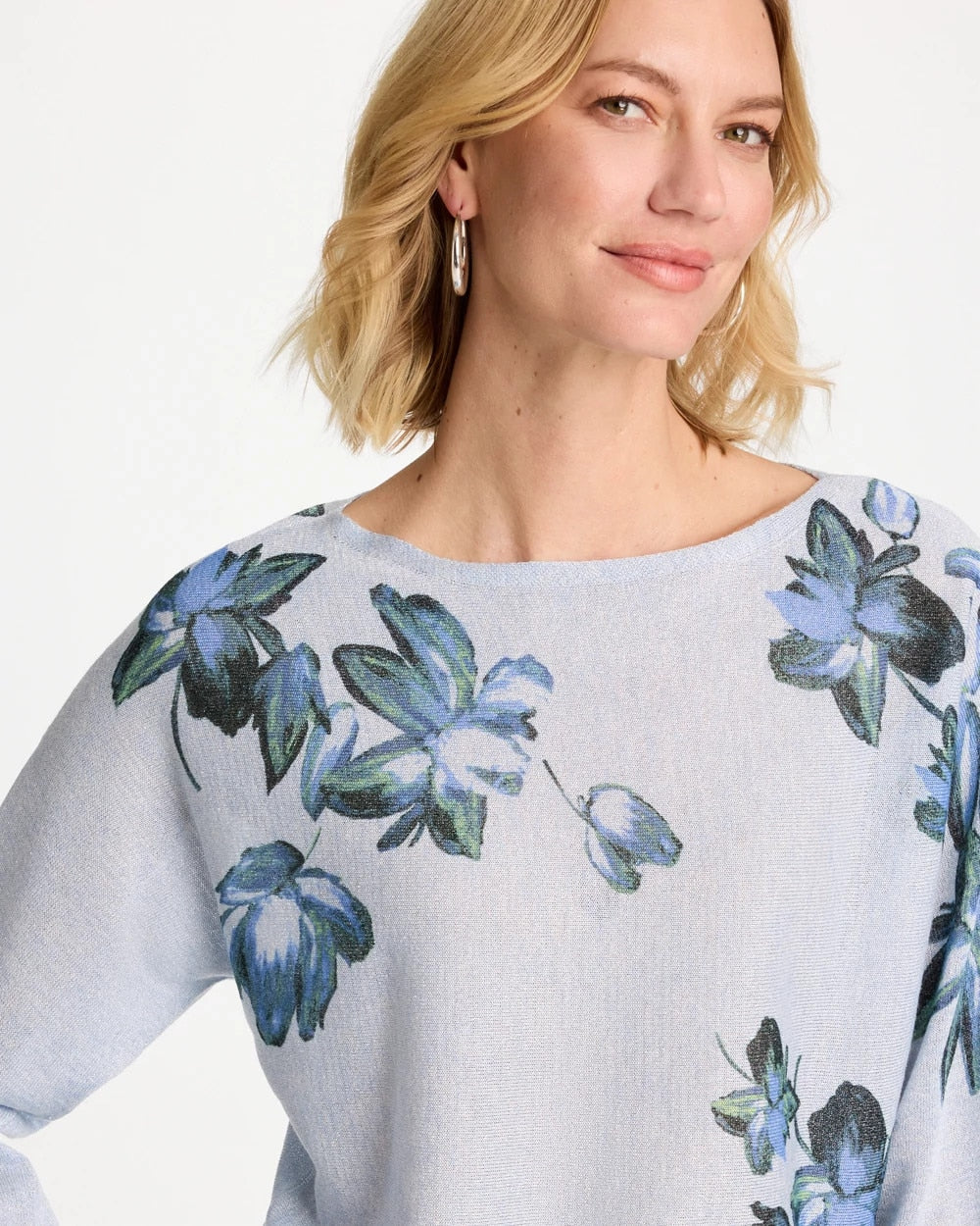 Blue Orchid Floral Print Pullover Sweater