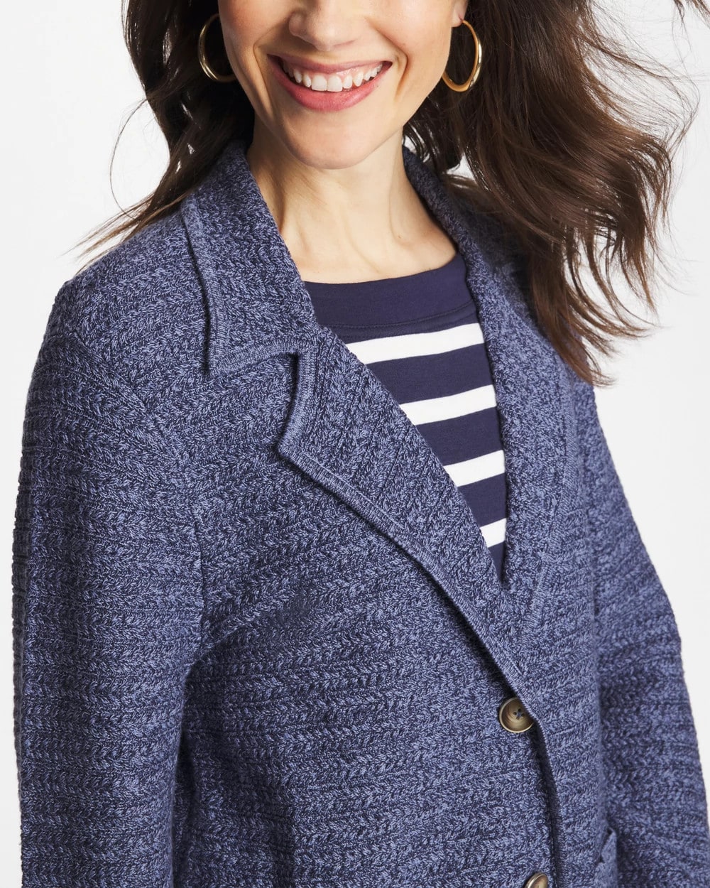 Medium Denim Denim Inspired Textured Cardigan