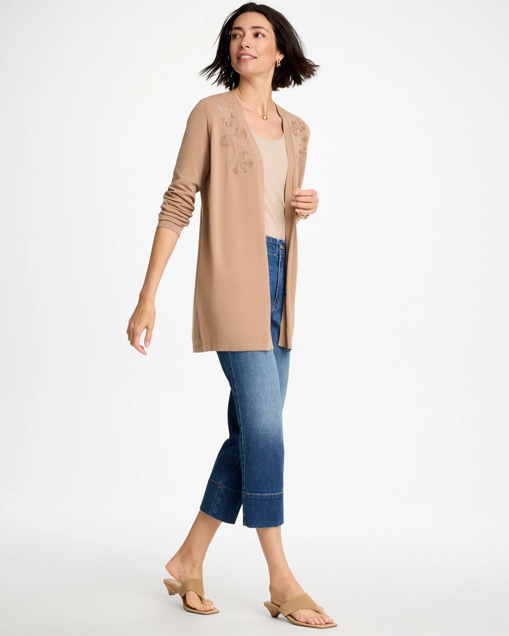 Cattail Brown Floral Embroidered Cardigan