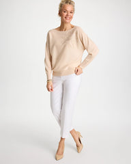 Neutral Embroidered 3/4 Sleeve Sweater