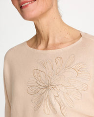 Neutral Embroidered 3/4 Sleeve Sweater