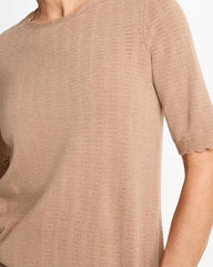 Cattail Brown Ella Crewneck Pointelle Pullover Sweater