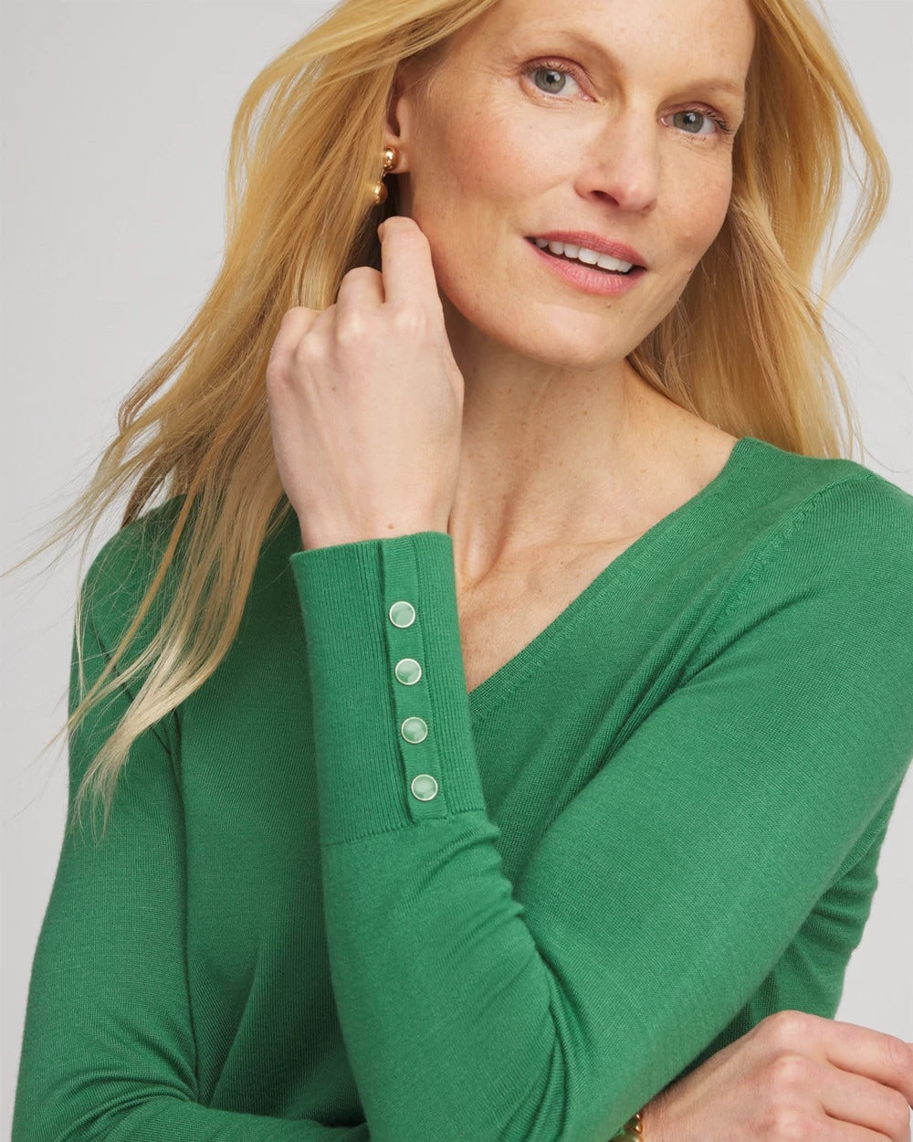 Jardin Green Ella V-Neck Pullover Sweater