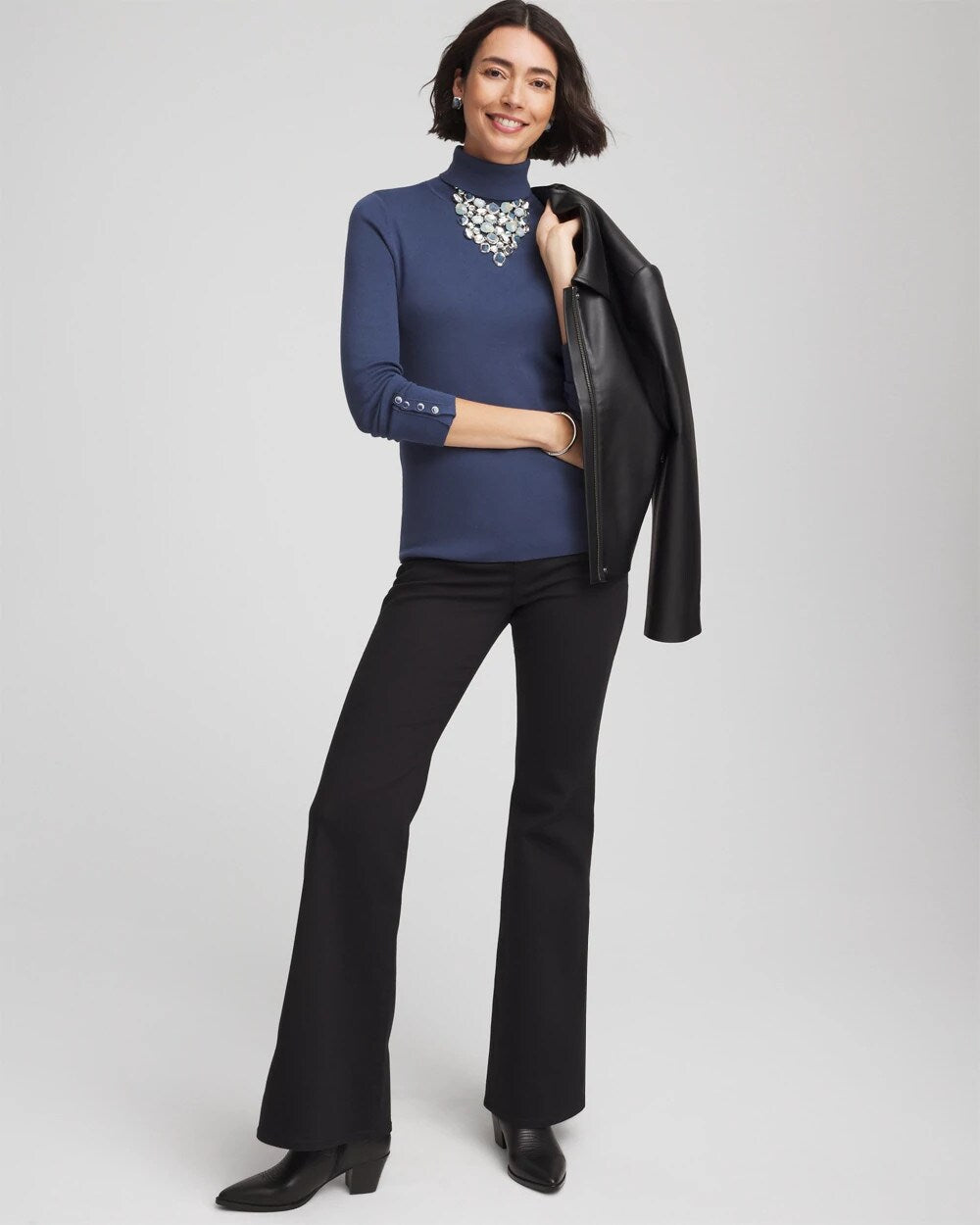 Indigo Sky Ella Button Cuff Turtleneck Sweater