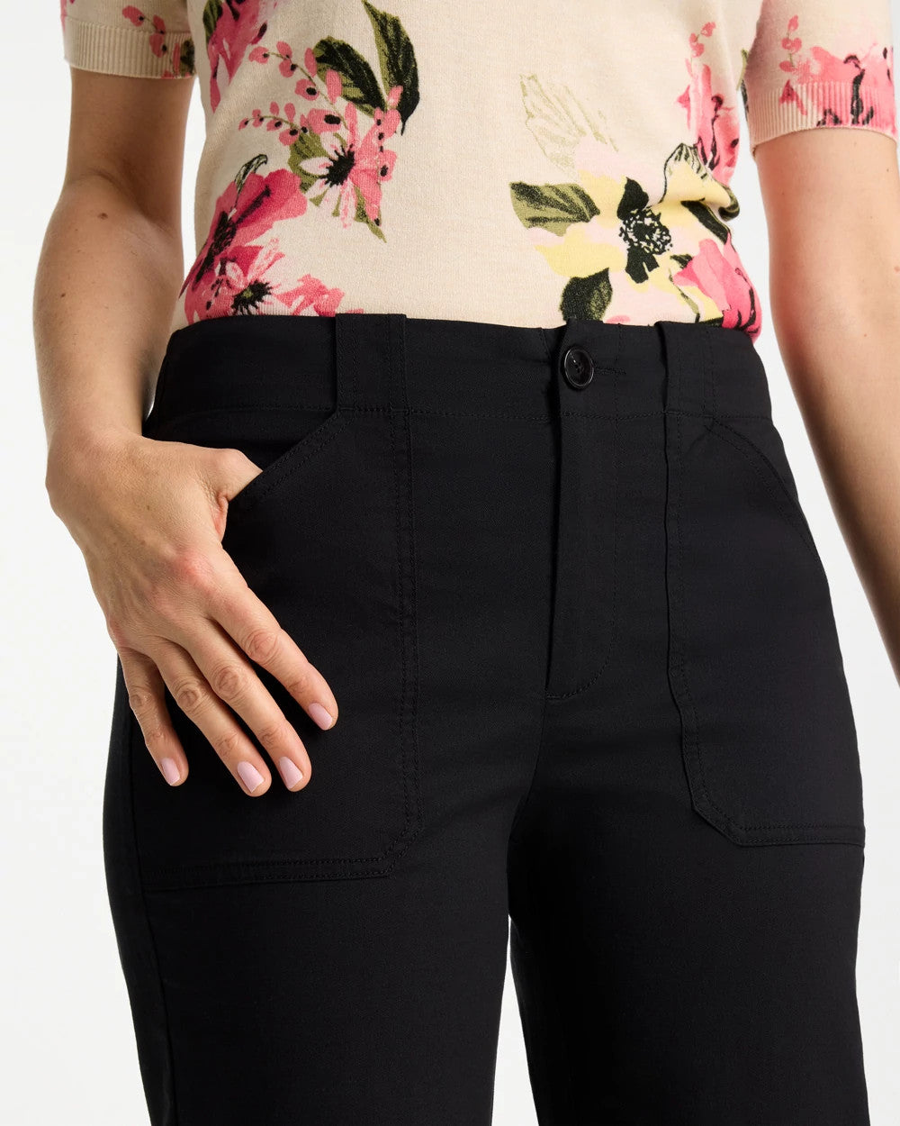 Black High Hem Straight Crop Pants