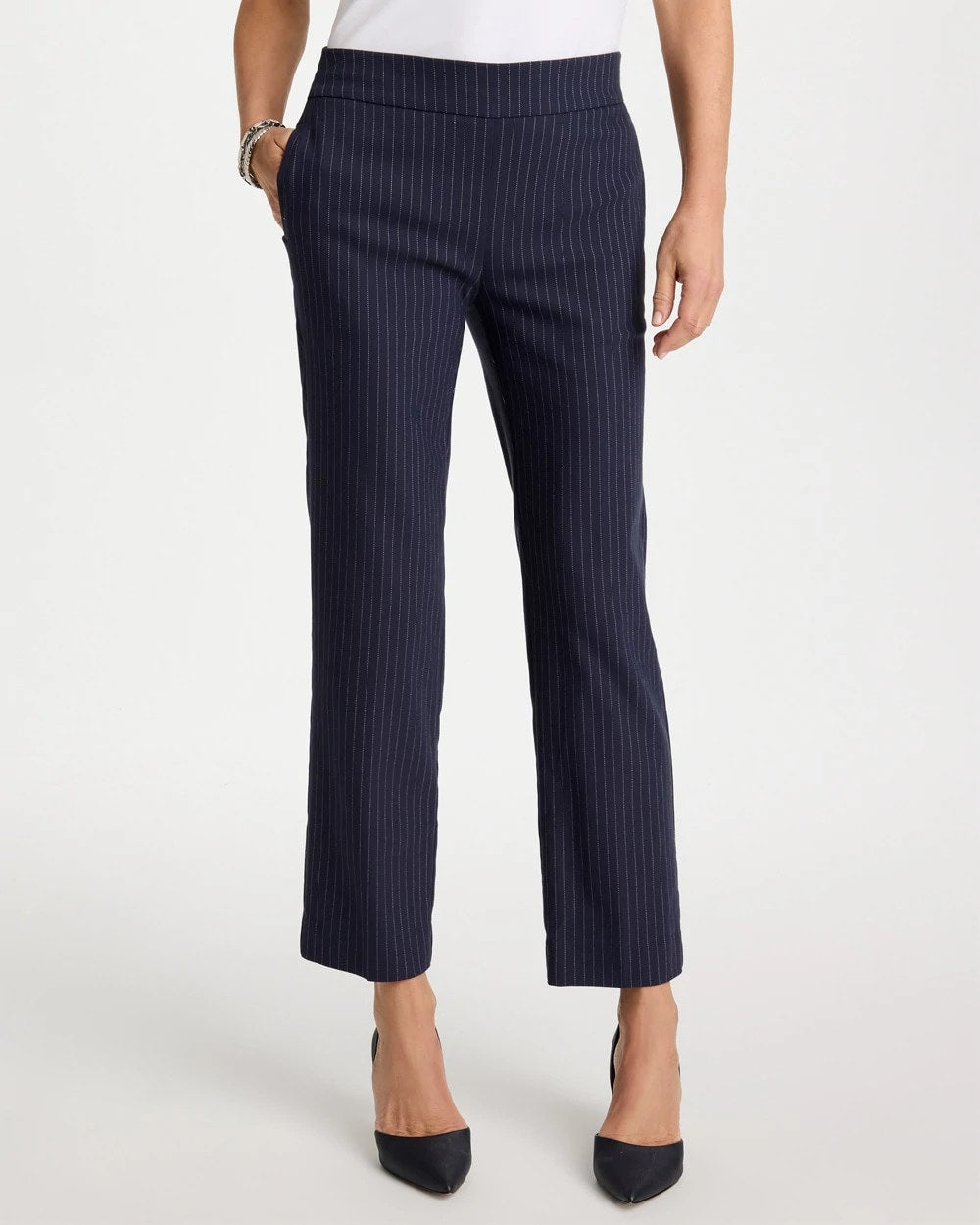 Navy Brigitte™ Straight Pinstripe Cropped Pants