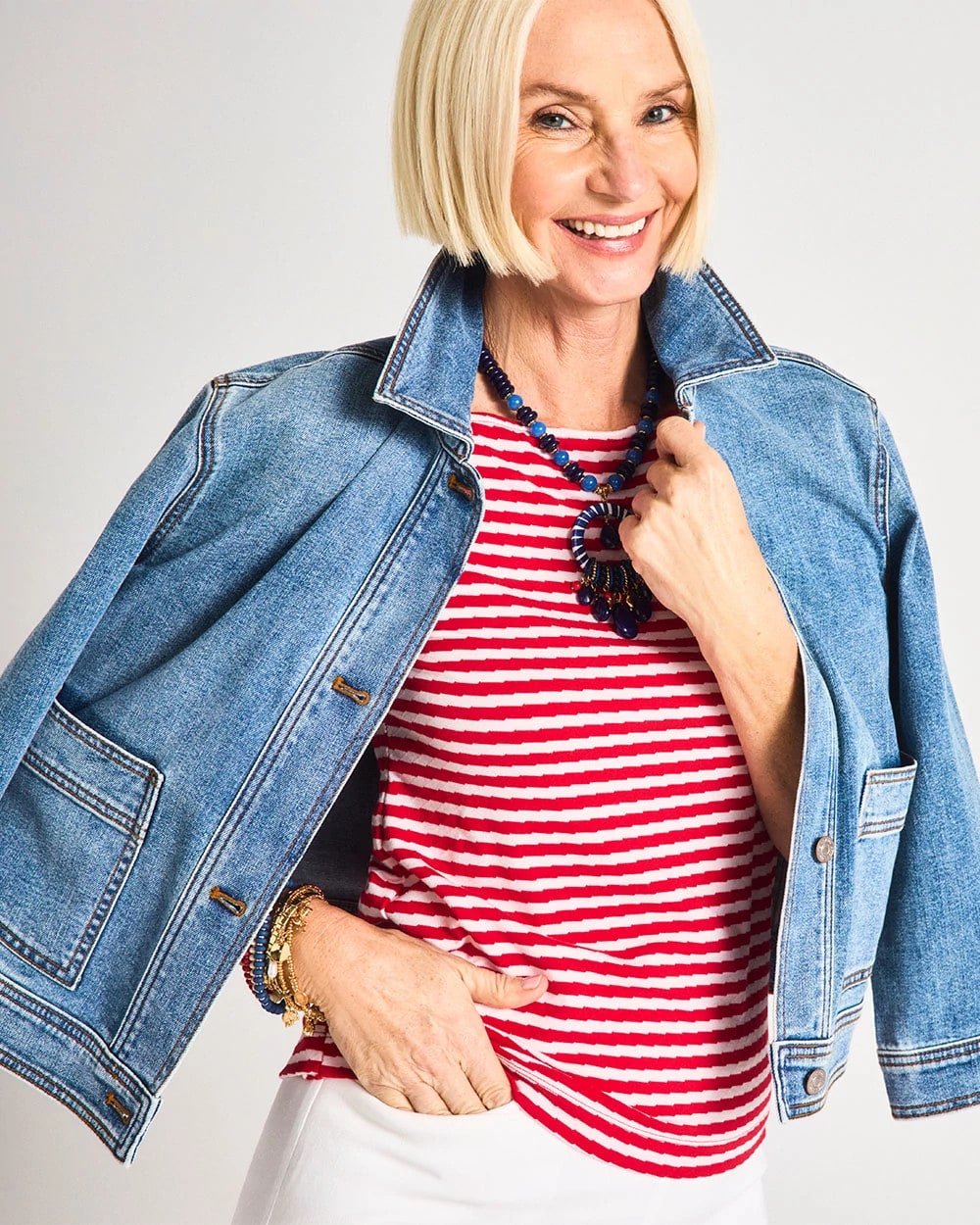Sakura Indigo Denim Cropped Trucker Jacket
