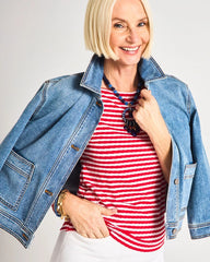 Sakura Indigo Denim Cropped Trucker Jacket
