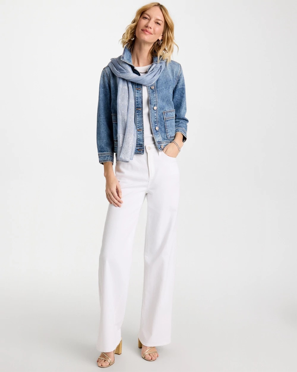 Sakura Indigo Denim Cropped Trucker Jacket